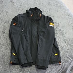 Superdry Men's Black Jacket with Orange Accents